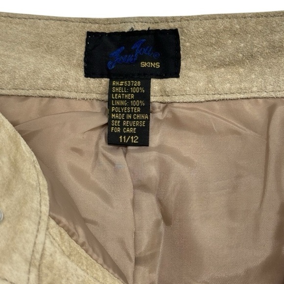 Vintage Jou Jou Skins Y2K 90’s Suede Leather High Waist Jeans Size 11/12 Raw Hem - Picture 3 of 6